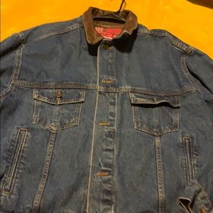 Vintage Marlboro jean jacket with leather trim